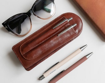 Leather glasses case with pen holder, sunglass case anniversary gift for men, case for sunglass, case for glasses personalized gift for men