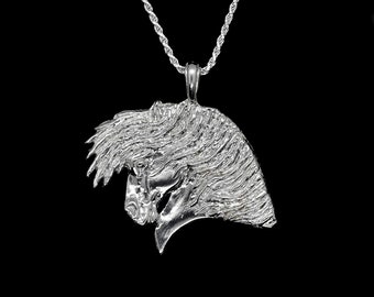 Windblown Horse Head Sterling Silver Pendant Necklace  Bright Finish Jewelry