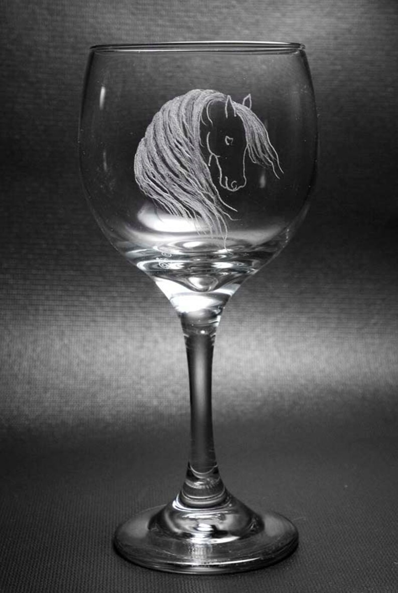 Pair of Hand Engraved Horse Wine Glasses With Long Graceful Etsy
