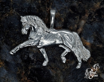 Dressage Horse Extended Trot Silver Pendant Necklace Jewelry