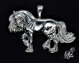 Friesian Dressage Horse Piaffe Solid Silver Pendant Necklace