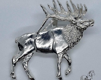 Bull Elk Bugling Full Body Solid Sterling Silver Pendant Necklace Wildlife Jewelry