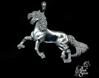 Friesian Horse Silver Pendant Necklace Cavorting Bright Finish Jewelry