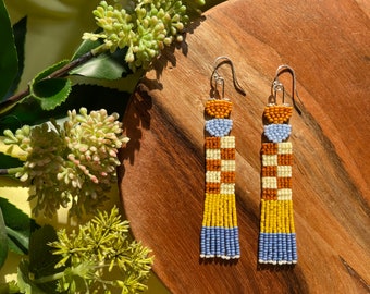 Block Color Checkered Beaded Earrings in Terracotta