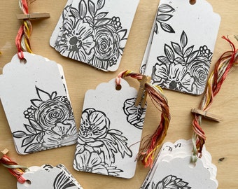 Assorted Hand Printed Floral Gift Tags