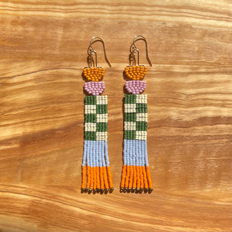 Block Color Checkered Earrings in Jade Green image 3