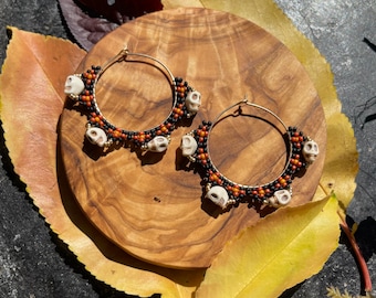 Skull Flower Beaded Hoops for Autumn and Halloween