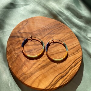 Beaded Hoop Earrings Fall Vibes in Navy and Turquoise image 2