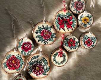 Hand Painted Floral Christmas Ornaments