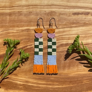 Block Color Checkered Earrings in Jade Green image 1