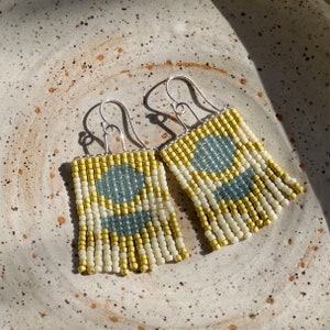 Full Moon Yellow and Blue Beaded Earrings