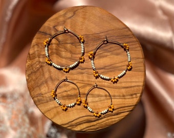 Sunflower Wrapped Beaded Hoops