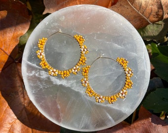 Autumn Flowers Beaded Hoops- Fall Beaded Hoops