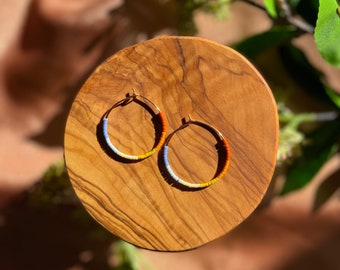 Colorful Beaded Hoops in Terracotta and Blue