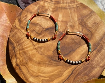 Fall Vibes Beaded Hoops Wrapped with Florals