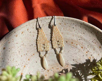 Dainty Beige Luster Beaded Earrings with Fresh Water Rice Pearls