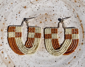 Honey Opal and Dark Topaz Checkered Earrings