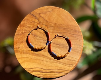 Colorful Beaded Hoops Fall Vibes- Terracotta and Navy