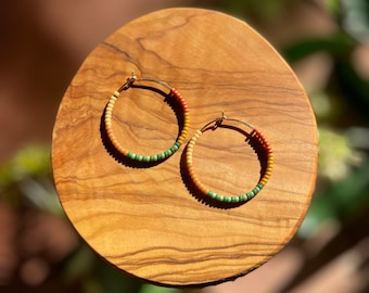 Colorful Beaded Hoops- Fall Vibes in Hunter Green