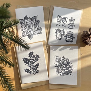 Cartões de Natal impressos à mão