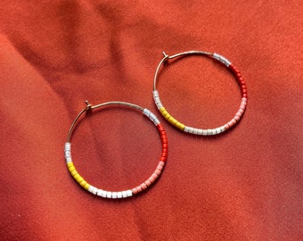 Colorful Beaded Hoops in Terracotta and Pineapple