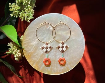 Checkered Babies with Hoops in Transparent Brown and Cream with Flower