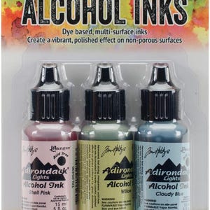 Tinta con alcohol Ranger Tim Holtz, 0.5 oz, paquete de 3, Countryside-Shell Pnk/Willow/Cloudy Blue