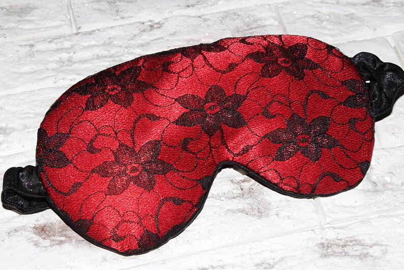 Red Satin and Black Lace Sleep Mask Women Sleeping Mask Lace Etsy