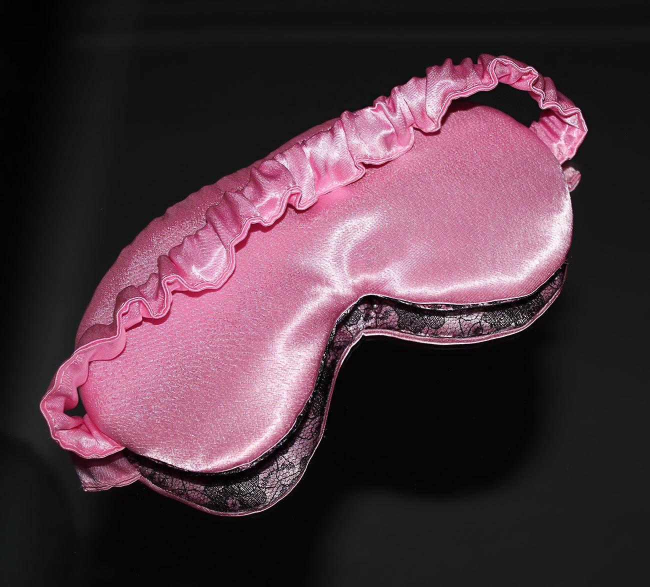 Baby pink satin & black lace sleep mask Satin sleeping mask Etsy