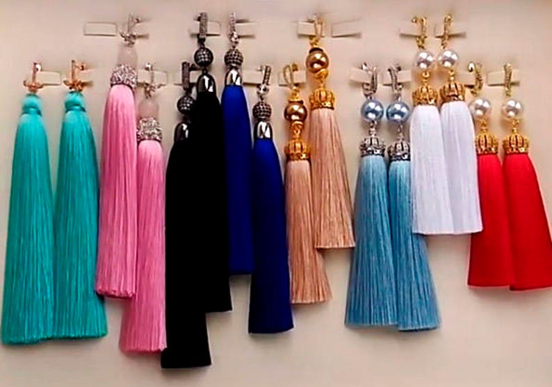 Royal Red with Crown Long tassel earrings MANY COLORS Luxury red earrings Tassel pearl earrings Luxury tassel earrings Dangle earrings