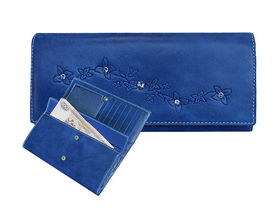 Women blue leather wallet Woman blue Flap wallet Women blue Etsy