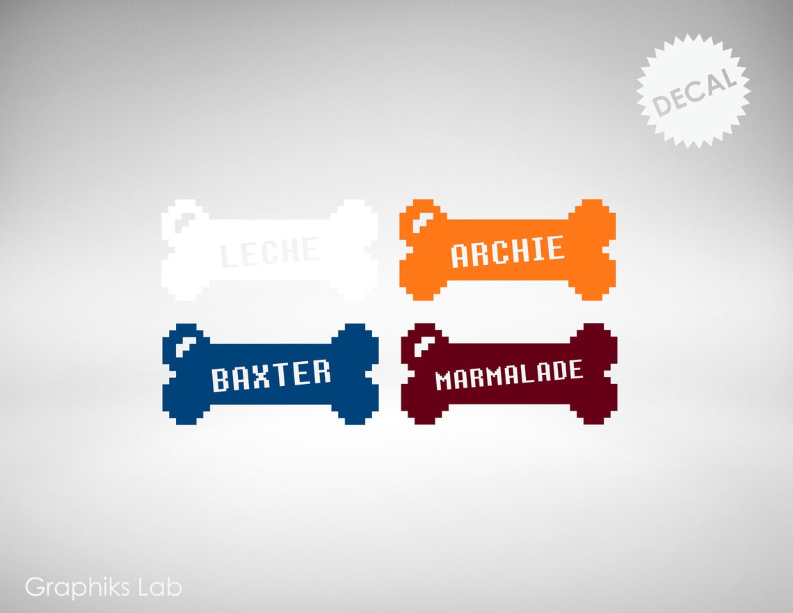 8 Bit Bone Decal Personalized 8 Bit Pixel Dog Bone Vinyl Decal Etsy