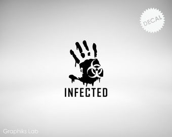 Calcomanía de vinilo de mano ensangrentada infectada, símbolo de riesgo biológico