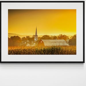 Framed Vermont Fall Photo, Vermont, Autumn Landscape, New England, Rural Vermont Print, Barn Photograph, Church Print