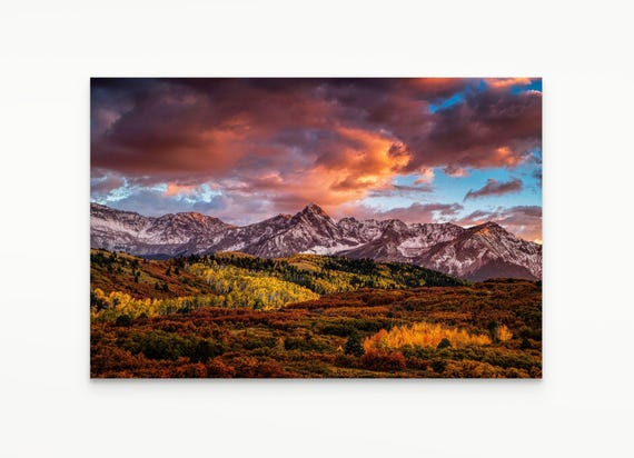 Colorado Fall Wall Art, Snowy Mountain Landscape Photo, Aspen Tree
