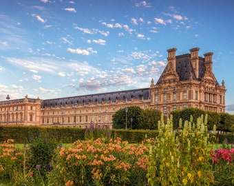 Paris Louvre Garden Photograph, Vibrant Floral Parisian Scene, Captivating Spring View, Louvre Gardens Print, Charming Paris France