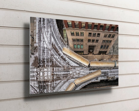 Downtown Chicago Metal Print, Urban Photography, Chicago Photography, Downtown Chicago, Chicago L Train, Transportation, Train, Urban Print