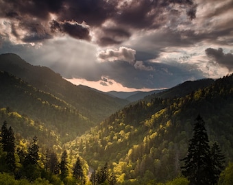 Smoky Mountains Photo Print, Smoky Mountains Dramatic Sky Photography, Scenic Art for Office or Home, Morton Overlook