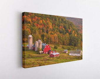 Vermont Red Barn Canvas Wrap, Vermont Autumn Canvas Wrap, Autumn Photography, Farm Fine Art Wall Hanging