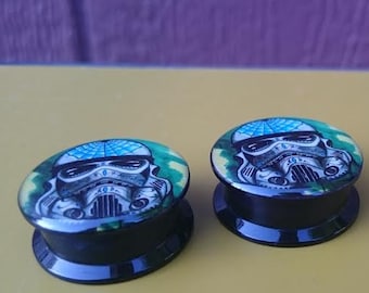 Storm Trooper star wars gauges plugs sold in pairs sizes are in MM 6,8,10, 12, 14, 16, 18, 20, 22, 24, 25 MM 00 gauge, 1/2&quot;, BB