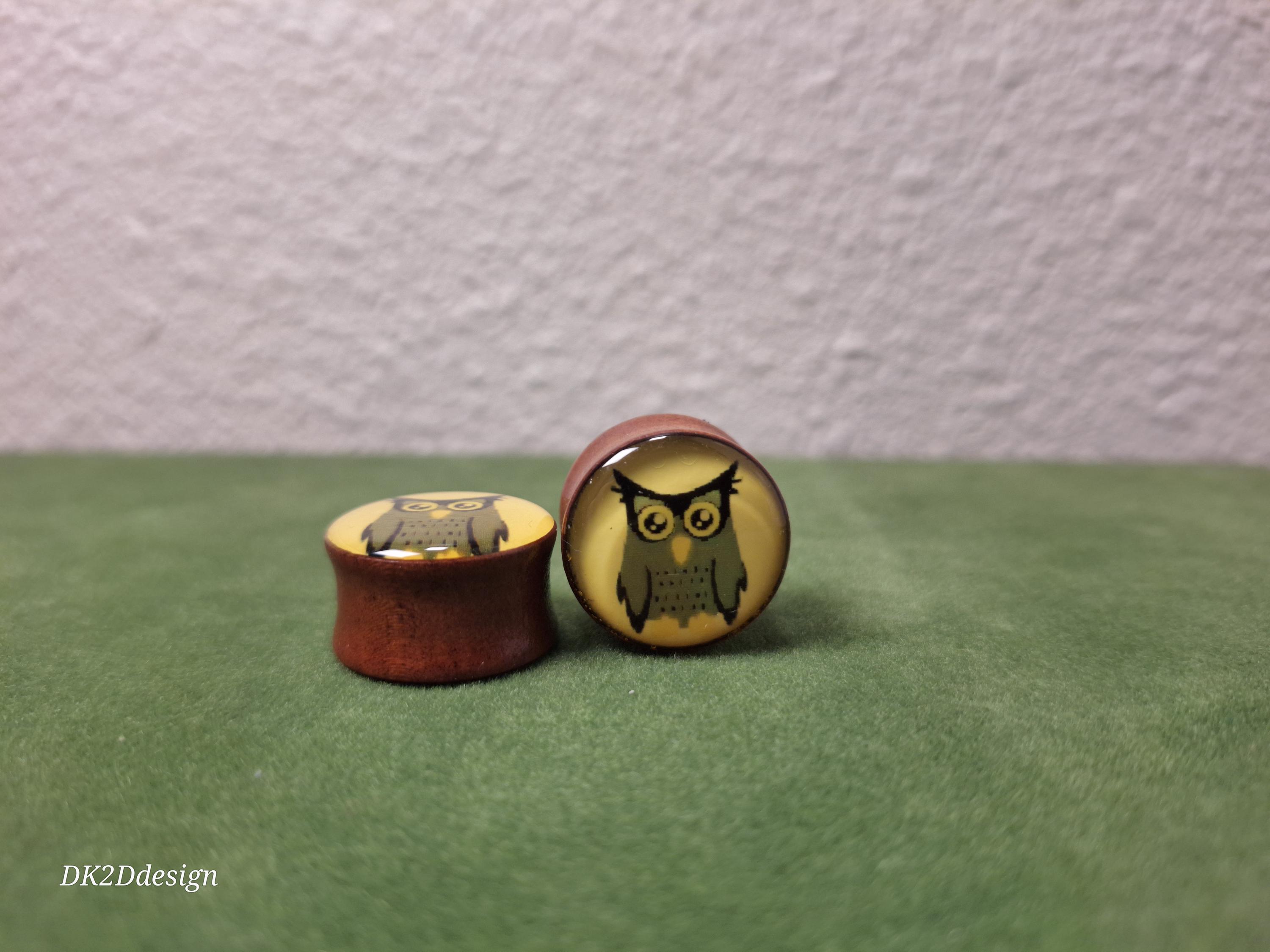 Owl Ear Gauge- Earring Plug made out of hard Rose Wood- Multiple Sizes