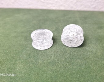 Pair of clear shattered acrylic ear plugs (looks just like quartz) Multiple sizes