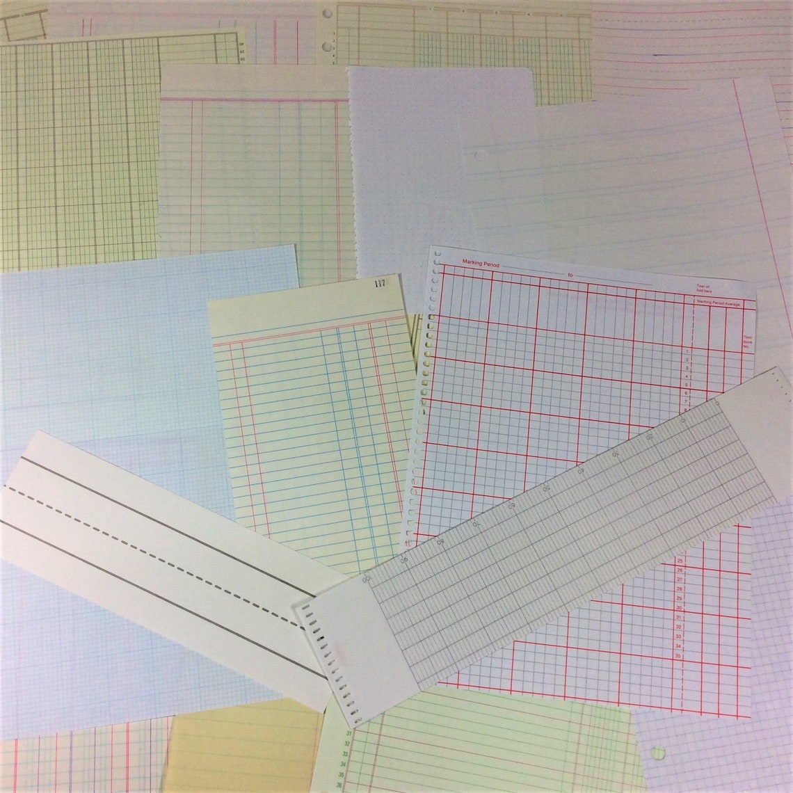 30 Old Ledger Graph Paper Sheets Pages Vintage Book Scrapbook Junk ...