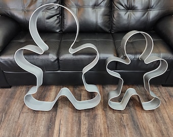 2 Giant Silver Metal Gingerbread Man Cookie Cutter Style Home Decoration Large Wall Hanger Decor Christmas Design Holiday Huge Ornament