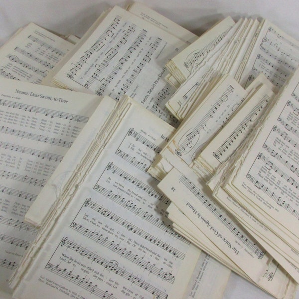 Old Sheet Music 50 Pgs 6x9 in. Vintage Hymn Piano Notes Antiqued Craft Paper Ephemera Christian Scrapbook Hymnal Wedding Supplies LDS Mormon