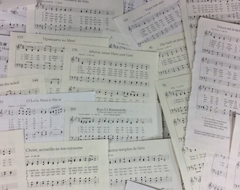 50 Foreign Language Sheet Music Book Pages Vintage Hymn Piano Notes Antiqued Craft Paper Ephemera Christian Scrapbook Hymnal Wedding LDS Art