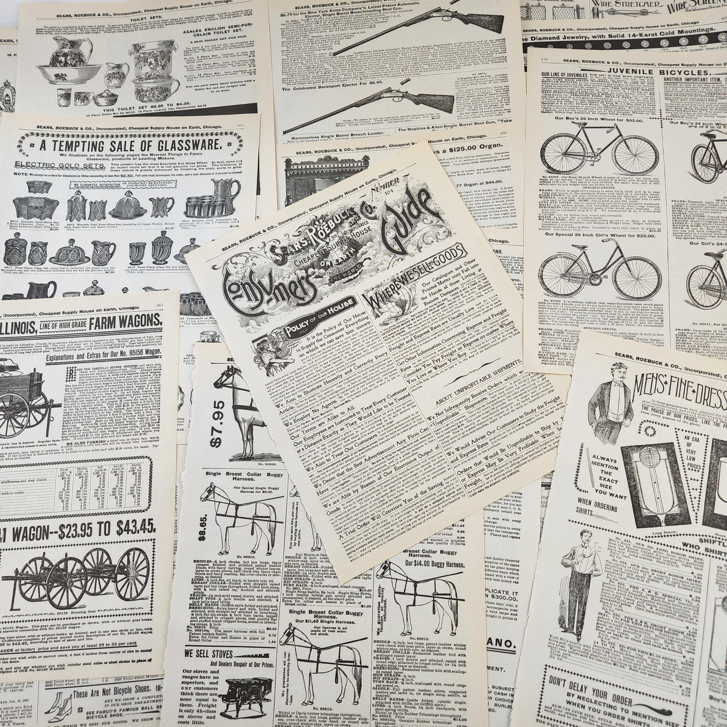 35 Sheets 1897 Sears Roebuck Catalogue Pages Book Craft Paper