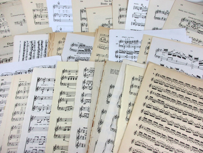 LARGE Old Sheet Music 50 Pages, Vintage Hymn Piano Book Antique Craft Paper Ephemera Christian Scrapbook Organ Supplies Guitar Notes image 4