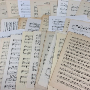 50+ GROTE oude bladmuziekpagina's, vintage hymne pianoboek antiek ambachtelijk papier kortstondig christelijk plakboek orgelbenodigdheden gitaarnotities