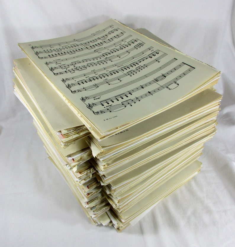 LARGE Old Sheet Music 50 Pages, Vintage Hymn Piano Book Antique Craft Paper Ephemera Christian Scrapbook Organ Supplies Guitar Notes image 5